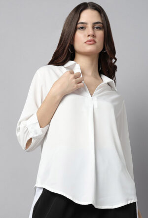 Women Solid Shirt Collar Top