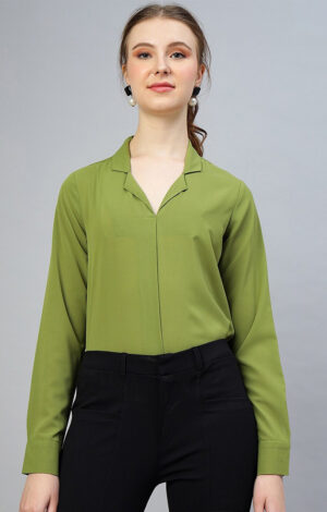Cuffed Sleeves Opaque Shirt Style Top